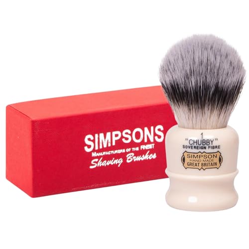 Simpsons Shaving Brush Chubby 1 CH1 Sovereign Fibre - Faux Ivory Handle - Premium Wet Shave Tool for Rich Lather - Extra Soft & Dense - Luxury Shaving Brush for Smooth, Comfortable Grooming