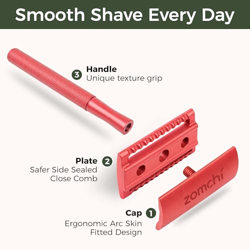 ZOMCHI Single Blade Double Edged Safety Razor with 5 Safety Razor Blades, Metal Razor for Men & Women, Single Blade Razor ? Light Coral