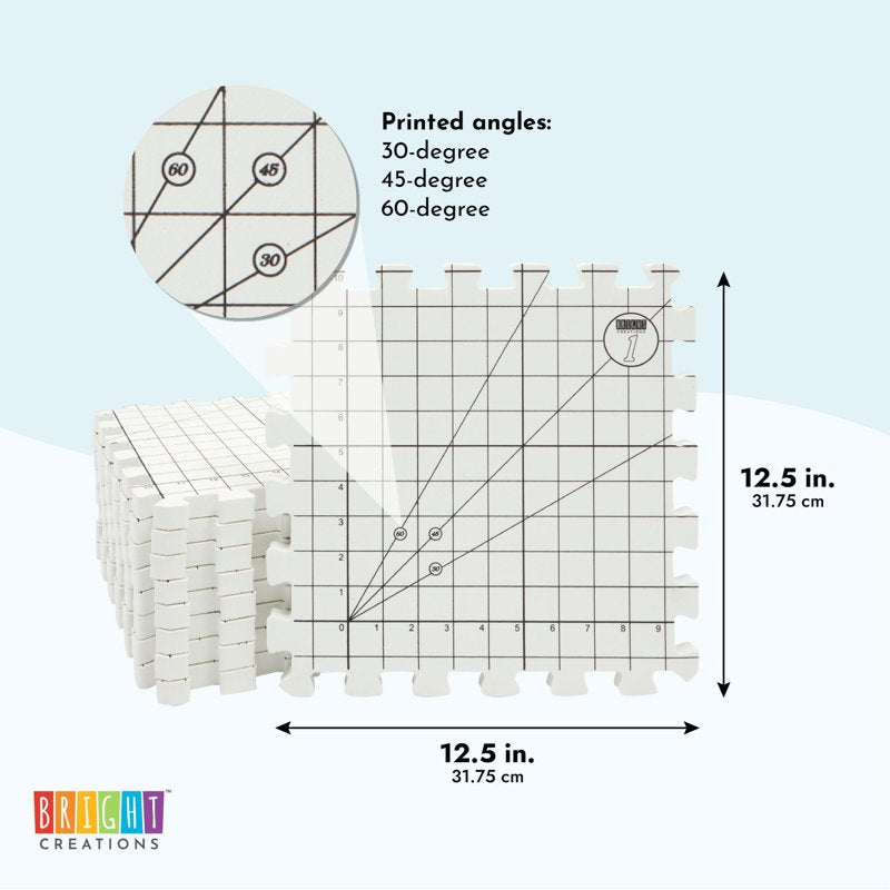Interlocking Foam Blocking Mats for Knitting & Crochet Projects - 9 Pack, 12.5 x 12.5 inches, Grid Design, Includes T-Pins & Storage Bag