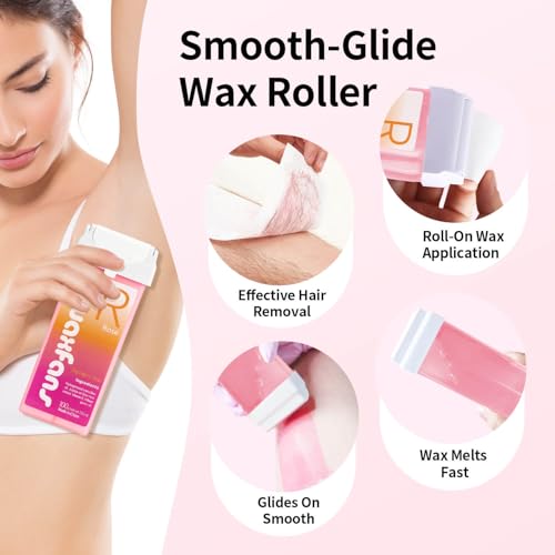 Waxfans Roll On Wax Refill,Waxing Roller Refill for Hair Removal,100% Natural,Quick Melting - For Coarse and Fine Hairs.with 3.53 Ounce(Pack of 4) Honey Wax Rollers, 50 Strips (Pink)