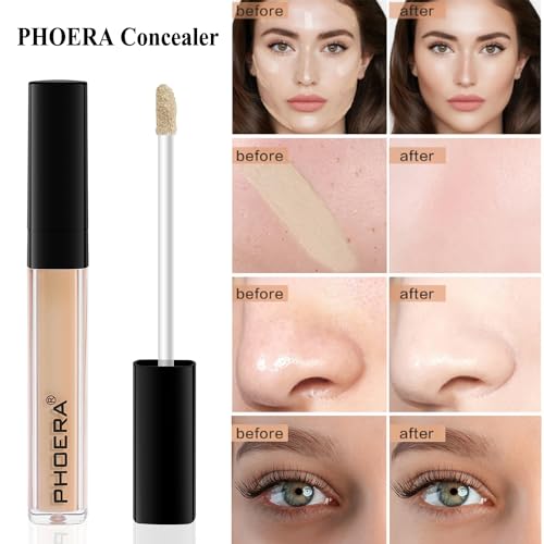 PHOERA Foundation 3-in-1 Contour Makeup Kit - Highlighter, Blush & Bronzer Sticks for Sculpting Cheeks (Porcelain/Nude)