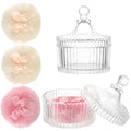 6 PCS Large Body Powder Puff and Container, 2 Pack 5.3" Body Powder Container with 4 Powder Puff,Washable Large Body Powder Puff Dish,Powder Puff Crystal Container,Soft Velour Face Body Powder Puff