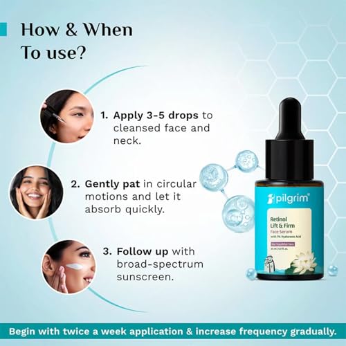Pilgrim 0.5% Retinol & 1% Hyaluronic Acid Lift & Firm Serum with Pomegranate | Anti-Aging Face Serum for Wrinkles & Fine Lines | Hydrating Skin Tightening Formula | All Skin Types | 1.01 Fl Oz (30ml)