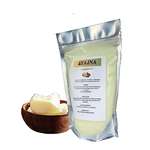 Yajna Organic Raw Cocoa Butter 100% Pure,Natural & Unrefined| Skin Moisturizer For Face, Body & Hair| 1 LBS/450 GM Ivory/White Grade A | DIY Creams, Balms, Lotions, Soaps| Softens Dry & Tough Skin