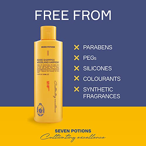 SEVEN POTIONS Beard Shampoo for Men, Woodland Harmony, 8.45 Fl Oz - Natural, Vegan, Cruelty Free - Gentle, Cleansing Wash for a Clean Beard with No Itch