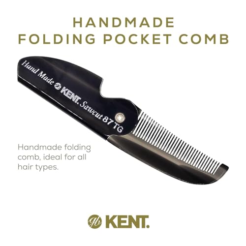Kent 87T Black Graphite Handmade Folding Pocket Comb for Men, Fine Tooth Hair Comb Straightener for Everyday Grooming Styling Hair, Beard or Mustache, Saw Cut Hand Polished, Made in England (6 Pack)