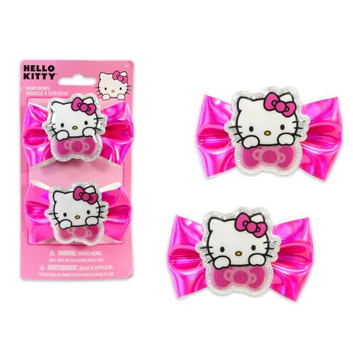 Hello Kitty Hair Accessories Set - Bundle 2 Bows, 3 Elastics and 1 Clip, Stickers, and More | Hello Kitty and Friends Accessories for Girls, Kids