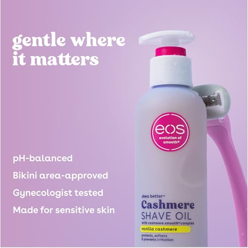 eos Cashmere Shave Oil ? Vanilla Cashmere, Moisturizing Shave Oil with Shea Butter & Glycerin, Helps Prevents Irritation & Razor Burn, Vegan, 6 fl oz