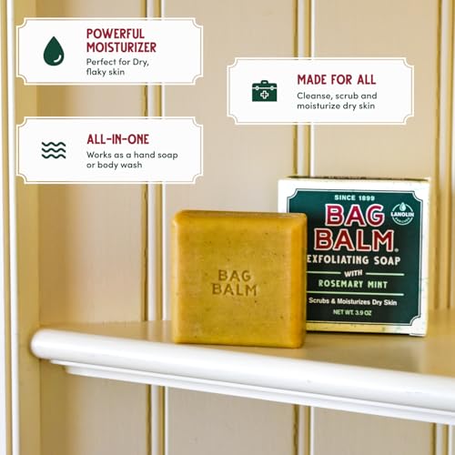 Bag Balm Vermont's Original Exfoliating Soap Bar, Body Soap Bars, Hand Soap Bar - Soap for Dry Skin - Rosemary Mint Scented Bars of Soap, Body Soap Bar - 3.9oz, 3 Pack