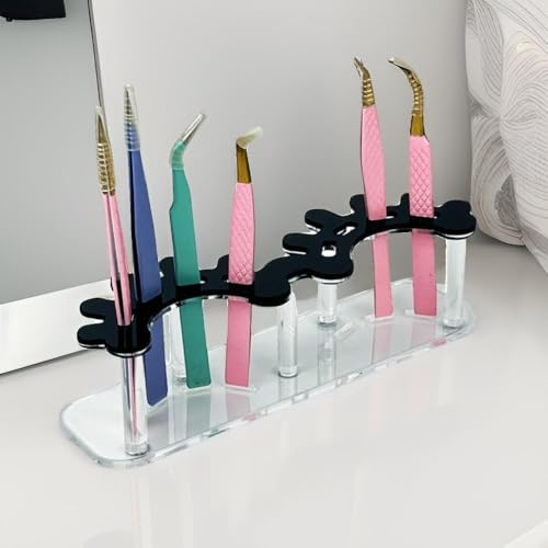 8 Holes Tweezers Holder, Acrylic Eyelash Extensions Supplies Organizer, Cosmetic Beauty Tweezers Display (White)