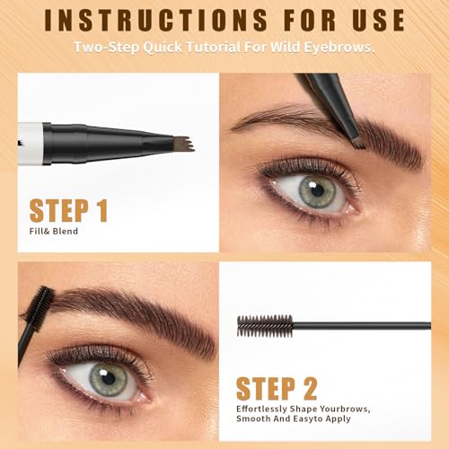 4-Fork Tip Microblading Eyebrow Pen - 2-in-1 Waterproof Eyebrow Pencil, Long-Lasting Natural Hair-Like Brows, Smudge-Proof & Easy to Use (With Tint 01#Light Brown)
