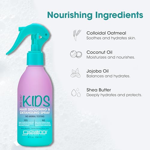 Eco Chic KIDs Hair Smoothing & Detangling - Kids Detangler for Tangles & Knots, Salon-Quality, Natural Botanical Ingredients, Vegan, Gentle on Hair - 8 Fl Oz