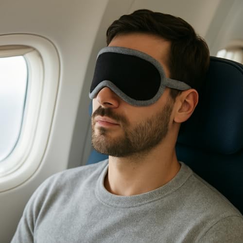 Jet&Bo 100% Pure Cashmere Eye Mask Black & Gray in Gift Box