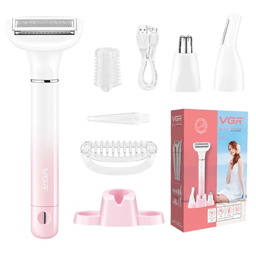 Electric Razors for Women, 3-in-1 Bikini Trimmer for Women with Nose Hair Trimmer & Eyebrow Razor, IPX5 Waterproof Cordless Rechargeable Womens Electric Shaver for Face Legs Armpits Pubic Hair Removal