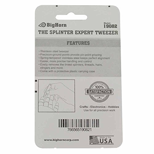 Big Horn 19082 All Purpose Mini Stainless Steel Pocket Splinter Precision Expert Tweezer