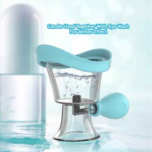 Eye Wash Cup Portable Eye Cleaner Kit Silicone Manual Air Pressure Eye Flush Rinse Cups with Storage Container Eye Washer Bath Kit Cleaning Makeup Dust Irritants Soothing Tired Eyes(Blue)