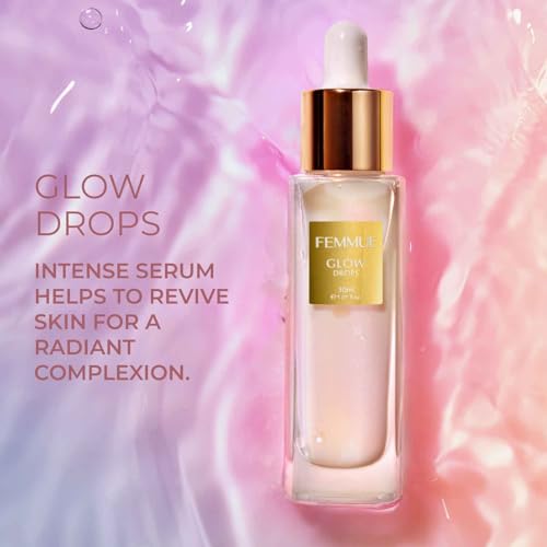 FEMMUE Glow Drops Hydrating Face Serum (1.01 oz) | With Rose Water, Hyaluronic Acid, Ceramides to Moisturize & Revive Dry Skin | Korean Skin Care