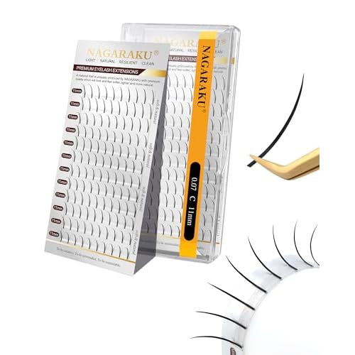 NAGARAKU Spikes Eyelash Extensions Wispy Lash Premade Fan Matte Black Individual Ellipse Spikes Fans Fairy Eyelashes DIY Cluster Classic Lash Professional Supplies for Lash Techs -0.07mm C curl 11mm