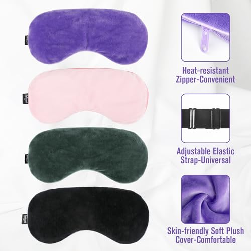 Heated Eye Mask Warm Compress for Eyes, Soothing Weighted Eye Mask for Sleeping, Microwave Moist Heating Pad Hot Compress for Eyes Relaxation, Reusable Sleep Mask for Home, Office (Purple)
