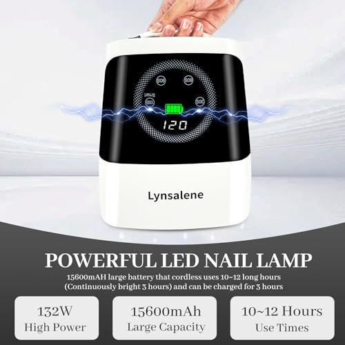 132W UV LED Nail Lamp,Rechargeable UV Light for Gel Nails with 4 Timers & LCD Screen,Prefsssional LED Nail Lamp Nail Dryer Fast Curing for Salon & Home Use