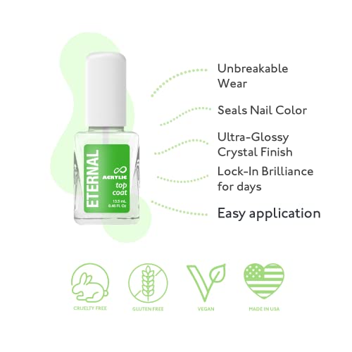 Eternal Acrylic Top Coat Nail Polish - 13.5 mL Quick Dry Long Lasting Finish Top Coat for Nails with No UV Lamp Needed - Nail Color Protection, Chip Prevention & Glossy Fingernail for Women ? 2 Pack