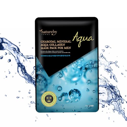 Charcoal Mineral Mask Pack for Men, Korean Skincare Face Wrinkle Treatmen Mask Sheets, Men's Skin Care Sets, Travel Essentials & Gift Sets for Men (Aqua Collagen, Pack of 10pcs)