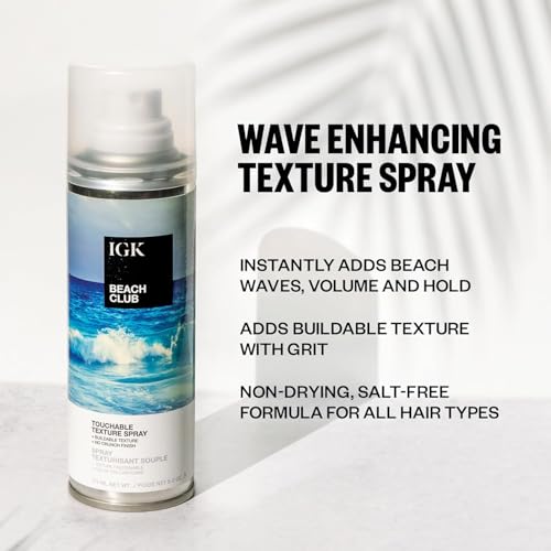 IGK BEACH CLUB Touchable Texture Spray Travel Bundle | Hold + Volume + Lightweight | Vegan + Cruelty Free | (5 Oz + 1.7 Oz)