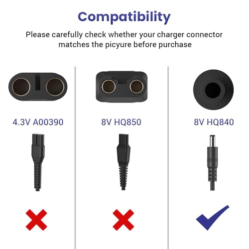 8V Power Cord Fit for Philips Norelco HQ840 Multigroom Series 3000 MG3750 MG3750/10 MG3750/50 MG3750/60 MG3760 MG3760/50 Electric Shaver Trimmer Razor Replacement Charger Supply