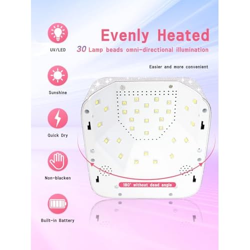 Hongfa Cordless Gel Nail Lamp, Rechargeable UV LED Nail Dryer for Gel Polish with LCD Display, Auto Sensor and 5 Timer Settings Professional Gel Curing Light for All Gel Nail Polish, Manicure Tools