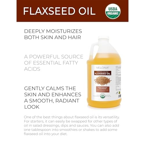 velona USDA Certified Organic Flaxseed Oil - 1 Gallon / 128 Fl Oz |100% Pure and Natural Carrier Oil | Unrefined, Cold Pressed | Body, Face & Skin Care | Use Today - Enjoy Results