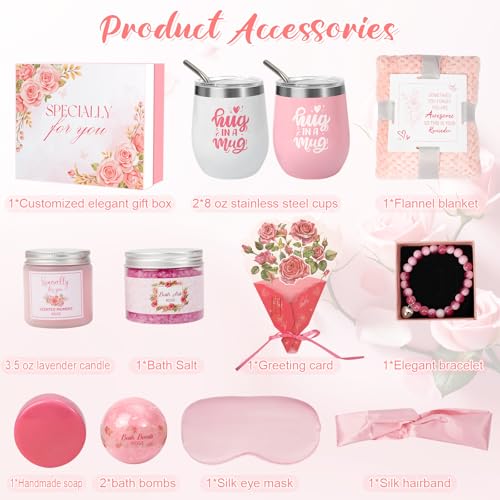 Valentines Day Gifts for Her -12 Pcs Birthday Gifts for Women Mom Her Best Friend Sister Grandma, Self Care Gift Get well Relaxing Spa Thank you Sympathy Gift Basket Set