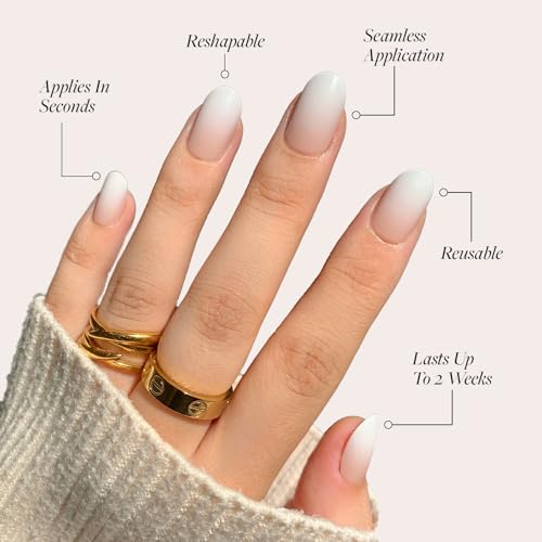 Glamnetic Press-On Nails - Creamer | Super Strong Brush On Glue & Press-On Nail Remover | Neutral Ombre Short Round Nails | 15 Sizes - 30 Nail Kit with Glue and Remover