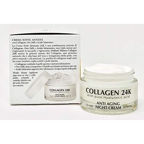 Delfanti-Milano ? COLLAGEN 24K ? Anti-Aging Night Cream ? Face and Neck Moisturizer with pure Hyaluronic Acid ? Made in Italy