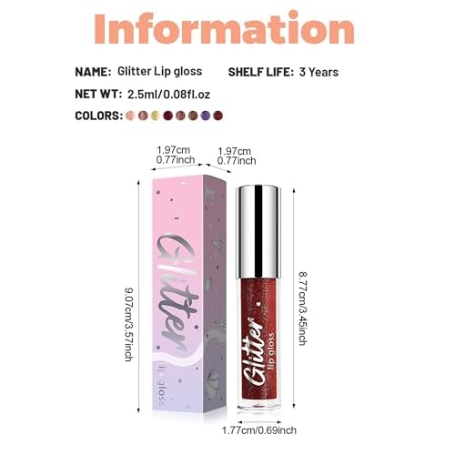 Erinde Glitter Shimmer Lip Gloss, Hydrating High-Shine Glimmer Finish & Sheer Wash Of Color Lip Oil, Non-Sticky, Moisturizing Lip Makeup, Bling Sparkle Lip Gloss Lipstick, Vegan & Cruelty-Free, 05