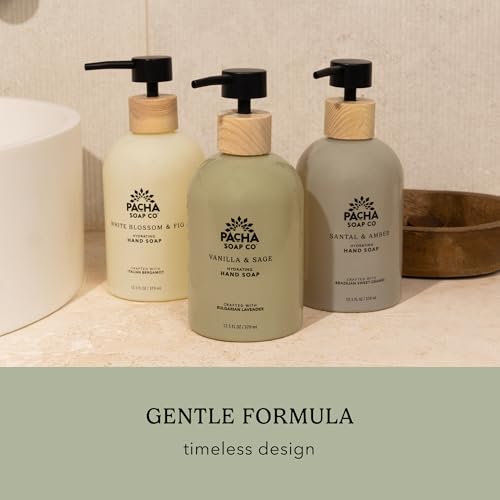 Pacha Soap Co. Liquid Hand Soap Glass Bottle & Refill - Vanilla & Sage, Hydrating & Moisturizing, Clean Ingredients, Paraben & Dye Free, Made in USA, 2-Pack (12.5 fl oz Bottle, 32 fl oz Refill)