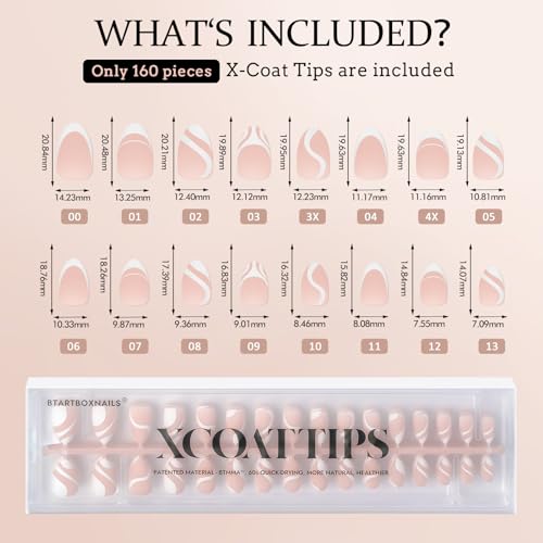 BTArtbox Short Coffin Pre-Designed French Nail Tips and Short Square White French Press on Toenails, Brown