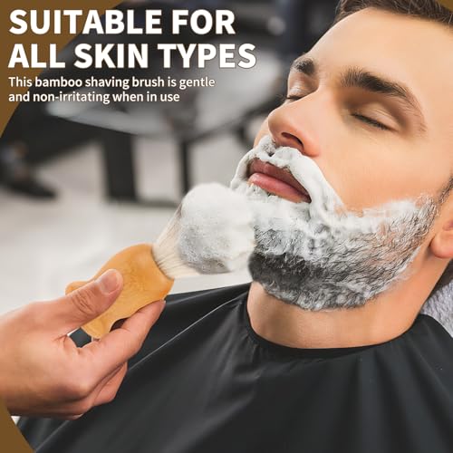 2 Pack Shaving Brush, Bamboo Handle Shave Brush with Synthetic Badger Hair, Soft Bristle Shaving Brush for Bearded Men