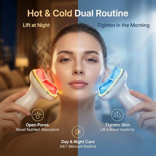 Cold Heat Facial Massager for Face & Neck, Wireless Face Massager Tool with Red Light Gua Sha, Face Sculpting Tool to Reduce Puffiness, Tighten Jowls, Lift & Glow, Gentle Daily Skincare Device
