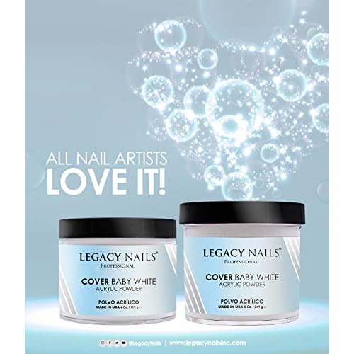Legacy Nails Professional Cover Acrylic Powder, 8 ounces - Ideal For French Nail Art, Create Nail Art, Nail Extension That Provide a Healthy, Natural Look To Nails (BABY WHITE)