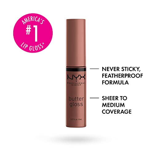 NYX Butter Gloss Brown Sugar Non-Sticky Lip Gloss Butterscotch Neutral Light Brown and Spiked Toffee Brown Mauve