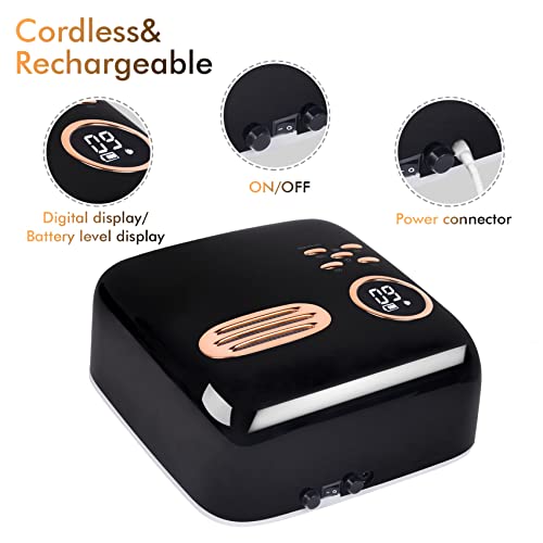 72W Cordless UV LED Nail Lamp for Gel Polish, Rechargeable Nail Polish Dryer Gel Machine for Manicure and Pedicure, Fast Nail Polish Curling Lamp with 4 Timer Setting Automatic Sensor