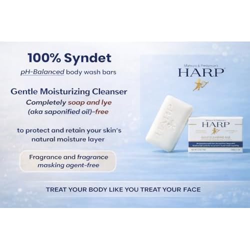 HARP¢ç Fragrance Free Body Wash Bar ? pH Balanced (5.0?6.0) Syndet Cleanser, No Lye, Non-Comedogenic, Gentle for Sensitive & Dry Skin, With Shea Butter & Borage Oil. 3-5oz Bars.
