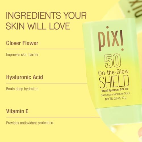 Pixi Beauty On-the-Glow SHIELD SPF 50 2-pack | Lightweight & Ultra-Hydrating Sunscreen Stick for Everyday Use | No White Cast | Travel Size, Vegan & Paraben-Free | 2x 0.6oz/19g