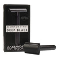Aluminum Double Edge Safety Razor - Deep Black | Premium Razors for Men | Three Piece Double Edge Razor | Modern Design, Classic Shave