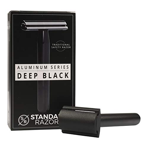 Aluminum Double Edge Safety Razor - Deep Black | Premium Razors for Men | Three Piece Double Edge Razor | Modern Design, Classic Shave