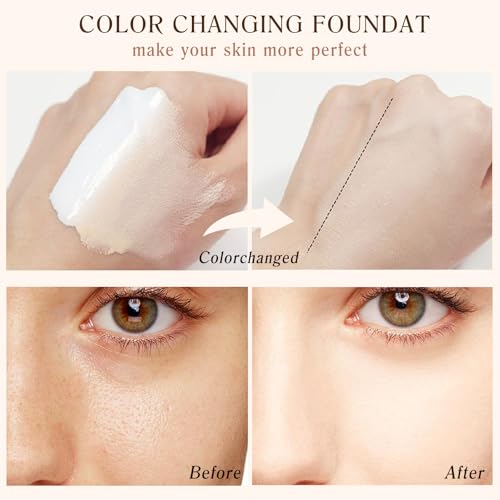 2 Pack Foundation 4 in 1, Medium Color Changing Foundation, Liquid Foundations Protect from Sun with SPF50 for Gym, Sports, Dancing, 1.05 fl.oz