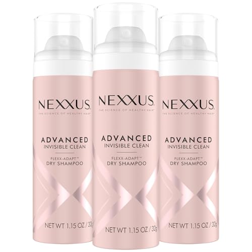 Nexxus Dry Shampoo, Travel-Size 3-Pack, Advanced Invisible Clean ? Instant Oil Control for Soft, Shiny Hair Between Washes, Rose & Waterlily Scent, 1.15 Oz Ea