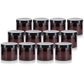 JUVITUS 16 oz Amber PET Plastic Refillable Jar With Black Smooth Lid (12 pack)