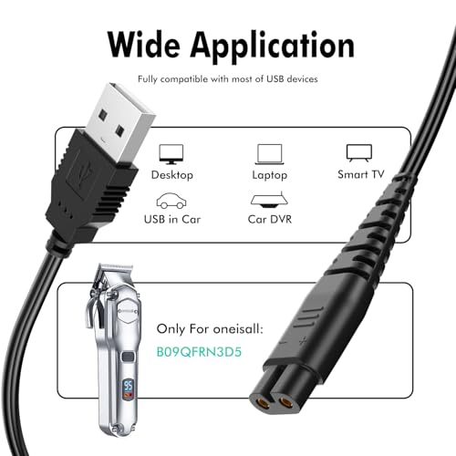 USB Charger Cord for oneisall Low Noise Dog Clippers Model RFC-676 Only, Replacement Charging Cable for oneisall Rechargeable Stainless Steel Blade Pet Shaver