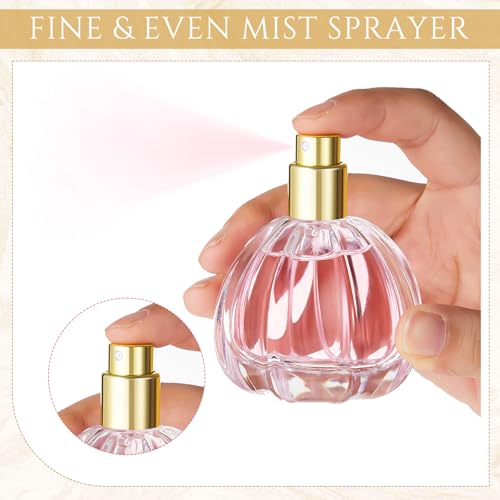 12 Pack 50ml/1.7oz Refillable Glass Perfume Spray Bottles, Empty Crystal Glass Fragrance Spray Bottles Bulk, Vintage Atomizer with Refill Tool for Travel, Home Decor(Pumpkin Gold)